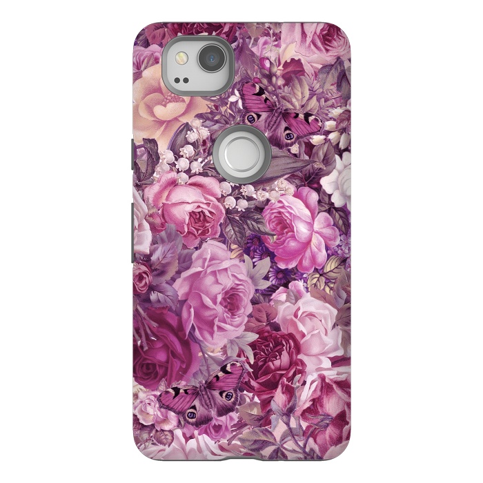 Pixel 2 StrongFit Vintage Pink Rose Butterfly Pattern by Andrea Haase
