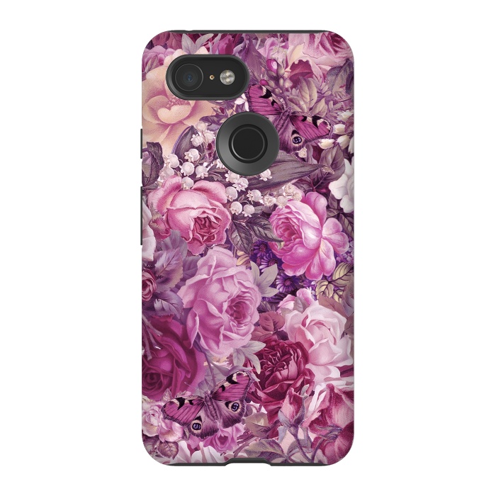 Pixel 3 StrongFit Vintage Pink Rose Butterfly Pattern by Andrea Haase