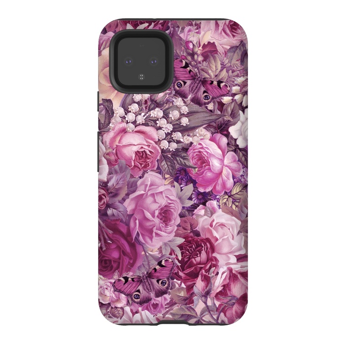 Pixel 4 StrongFit Vintage Pink Rose Butterfly Pattern by Andrea Haase