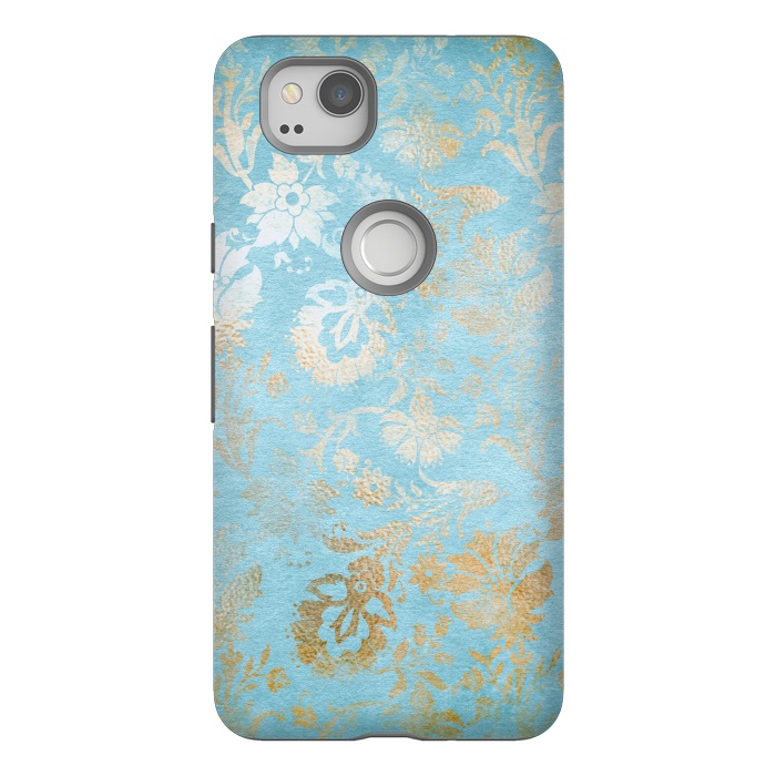 Pixel 2 StrongFit TEAL and GOLD Damask Pattern by  Utart