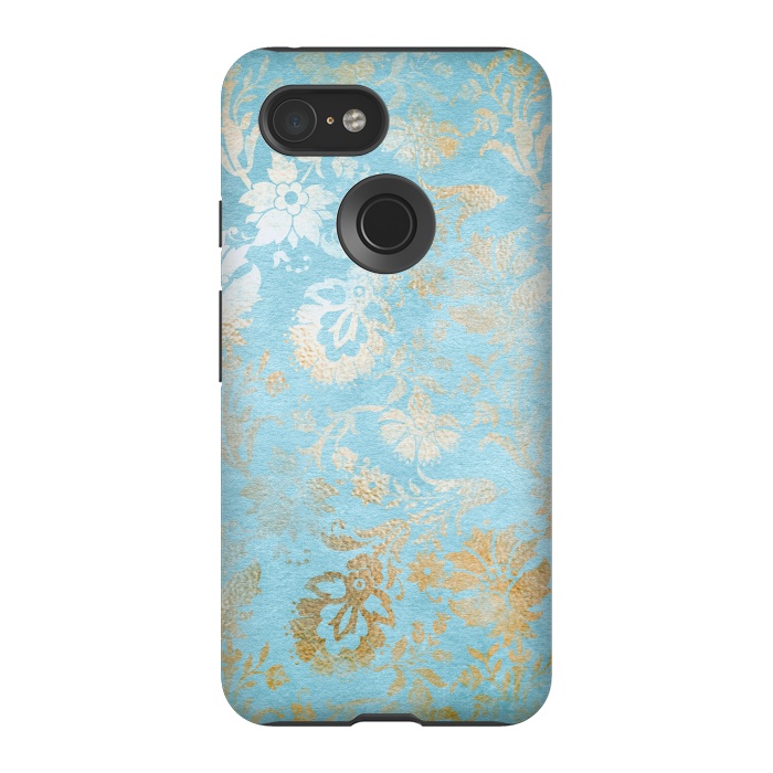 Pixel 3 StrongFit TEAL and GOLD Damask Pattern by  Utart