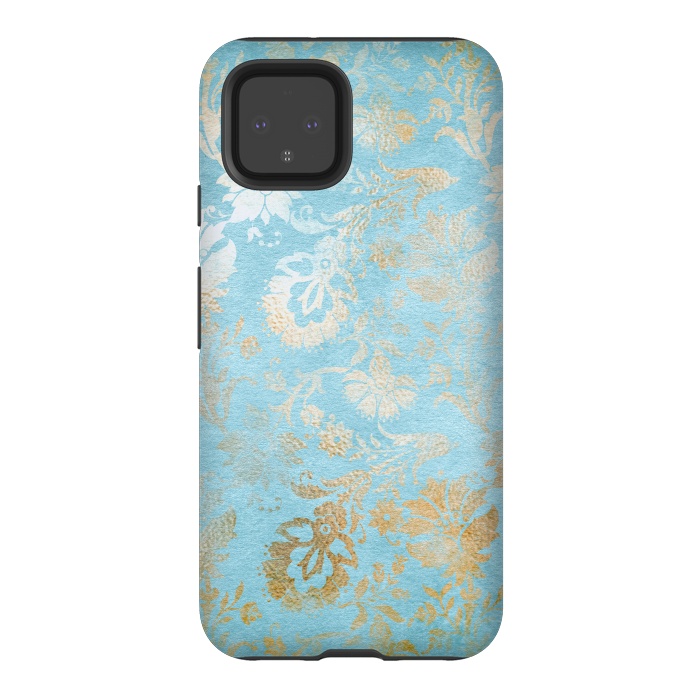 Pixel 4 StrongFit TEAL and GOLD Damask Pattern by  Utart
