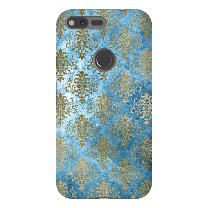 Pixel XL StrongFit Blue and Gold Trendy Vintage Damask Pattern by  Utart