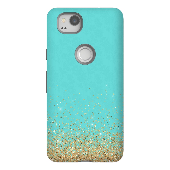 Pixel 2 StrongFit Teal and Gold Glitter by  Utart