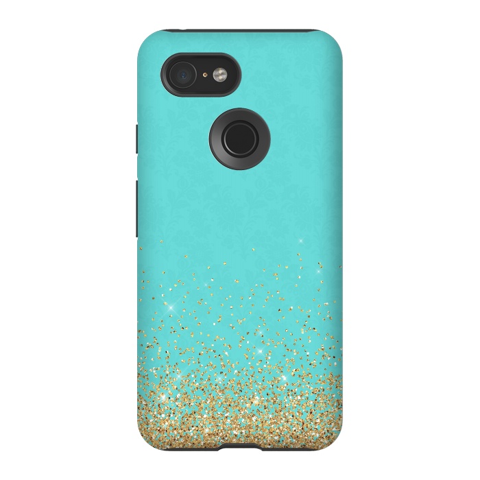 Pixel 3 StrongFit Teal and Gold Glitter by  Utart