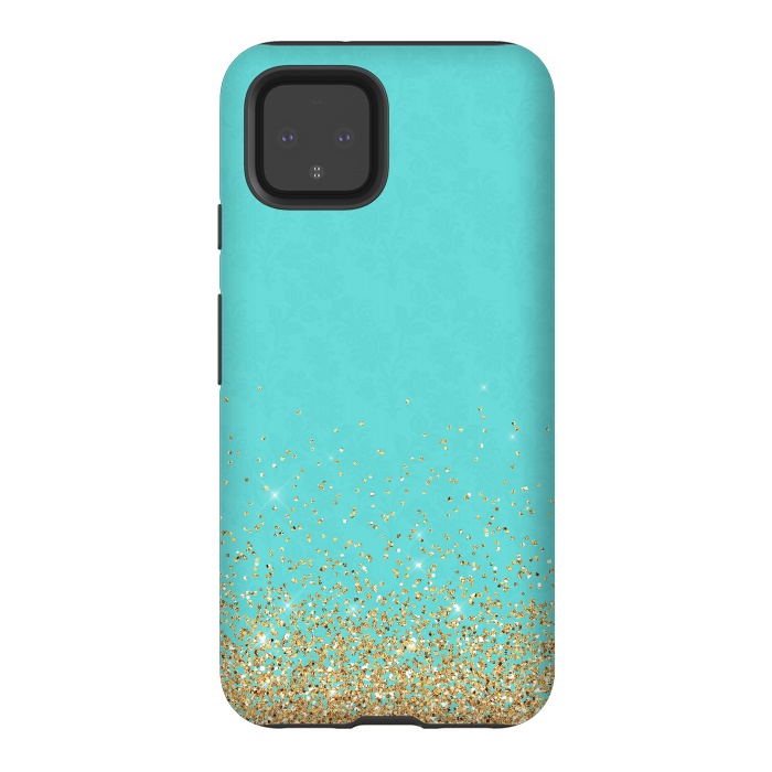 Pixel 4 StrongFit Teal and Gold Glitter by  Utart