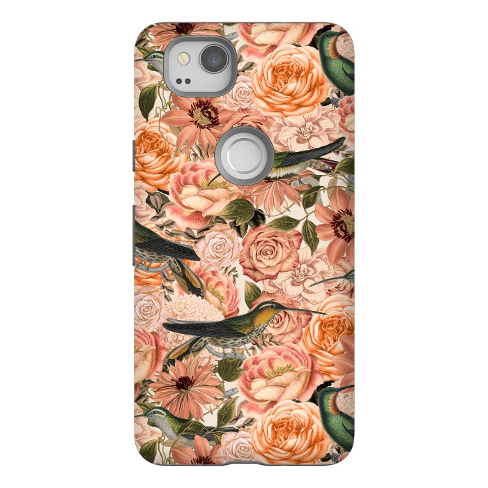 Pixel 2 StrongFit Vintage Flower And Hummingbird Pattern by Andrea Haase