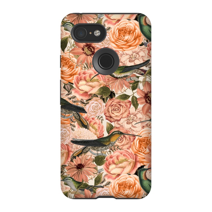 Pixel 3 StrongFit Vintage Flower And Hummingbird Pattern by Andrea Haase