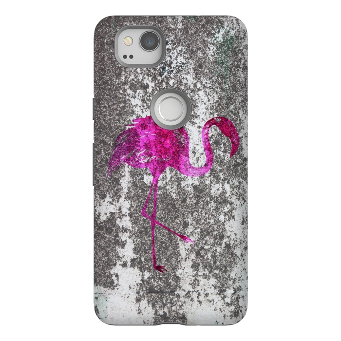 Pixel 2 StrongFit Pink Flamingo Bird On Grunge Wall by Andrea Haase