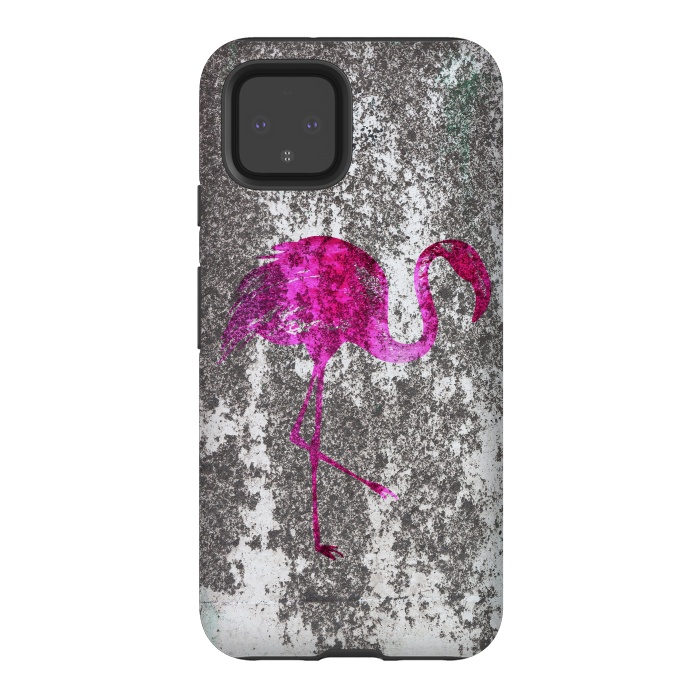 Pixel 4 StrongFit Pink Flamingo Bird On Grunge Wall by Andrea Haase