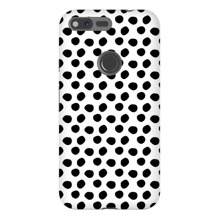 Pixel XL StrongFit Hand drawn black polka dots on white by DaDo ART