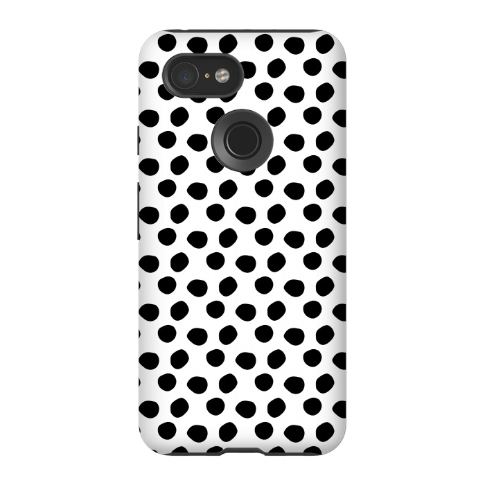Pixel 3 StrongFit Hand drawn black polka dots on white by DaDo ART