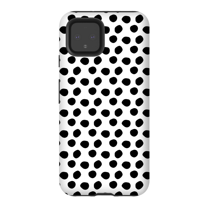 Pixel 4 StrongFit Hand drawn black polka dots on white by DaDo ART