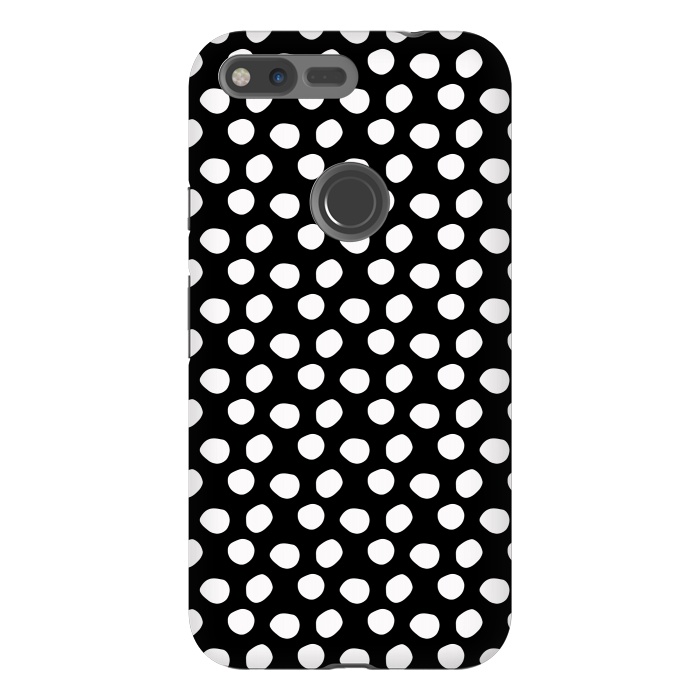 Pixel XL StrongFit Hand drawn white polka dots on black by DaDo ART