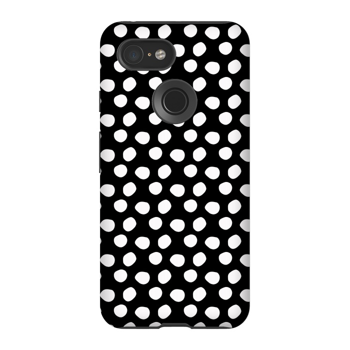 Pixel 3 StrongFit Hand drawn white polka dots on black by DaDo ART