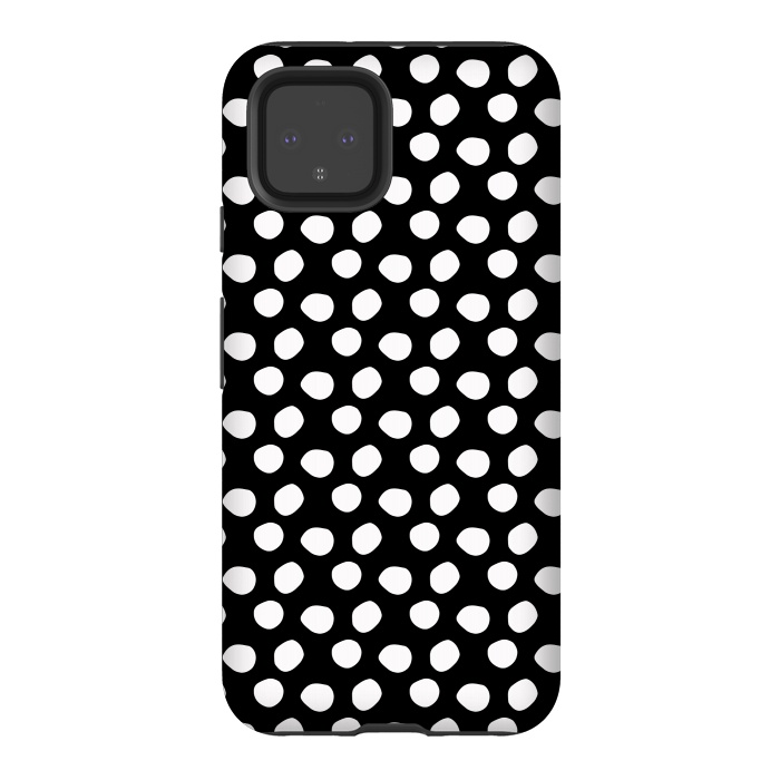 Pixel 4 StrongFit Hand drawn white polka dots on black by DaDo ART
