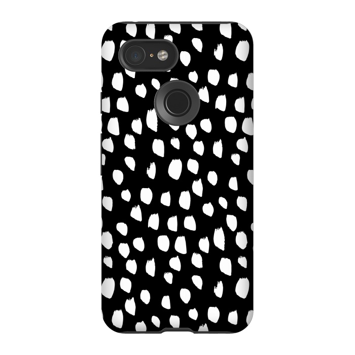 Pixel 3 StrongFit Hand drawn crazy white polka dots on black by DaDo ART