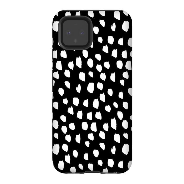 Pixel 4 StrongFit Hand drawn crazy white polka dots on black by DaDo ART