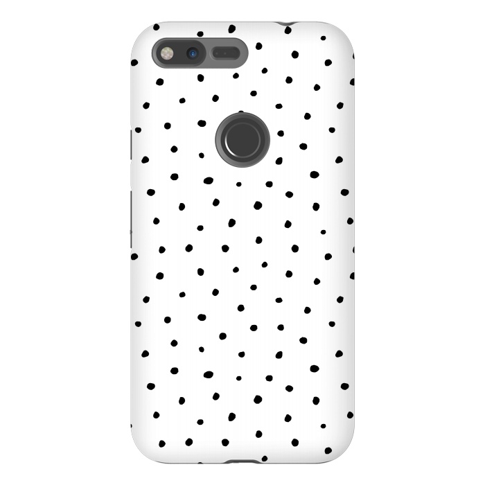Pixel XL StrongFit Hand drawn little black polka dots on white by DaDo ART