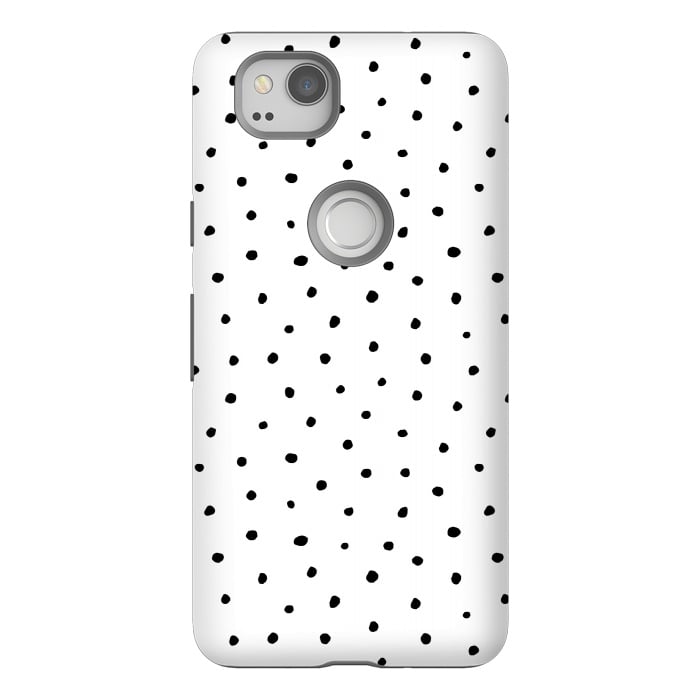 Pixel 2 StrongFit Hand drawn little black polka dots on white by DaDo ART
