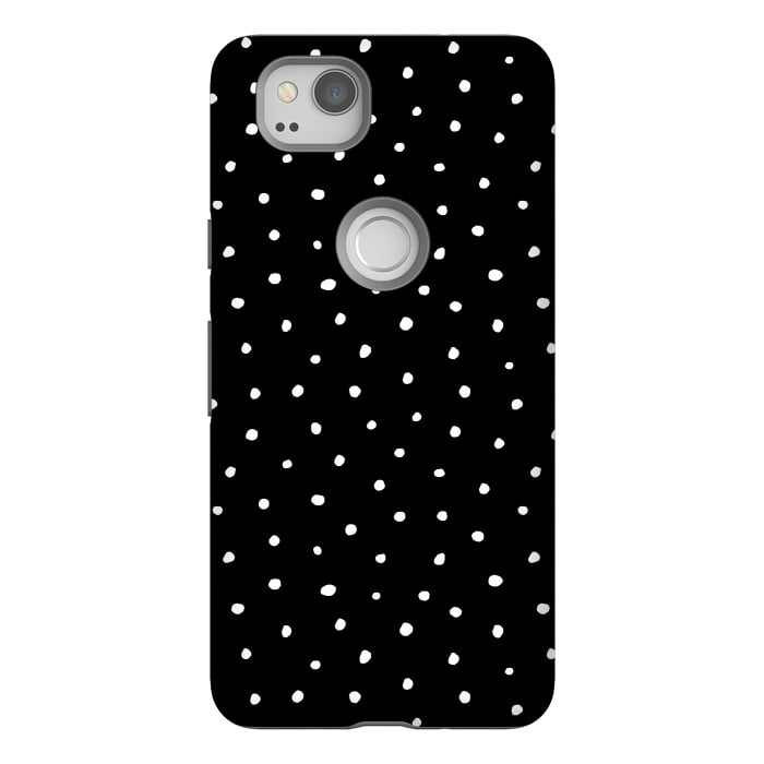 Pixel 2 StrongFit Hand drawn little white polka dots on black by DaDo ART