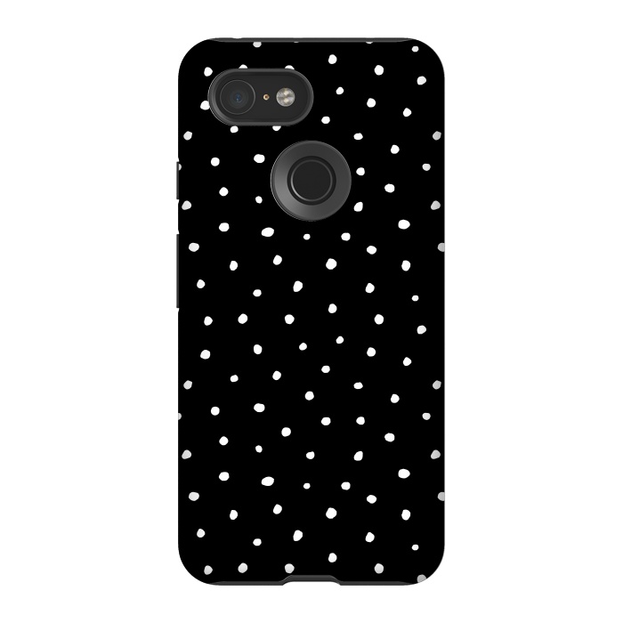 Pixel 3 StrongFit Hand drawn little white polka dots on black by DaDo ART