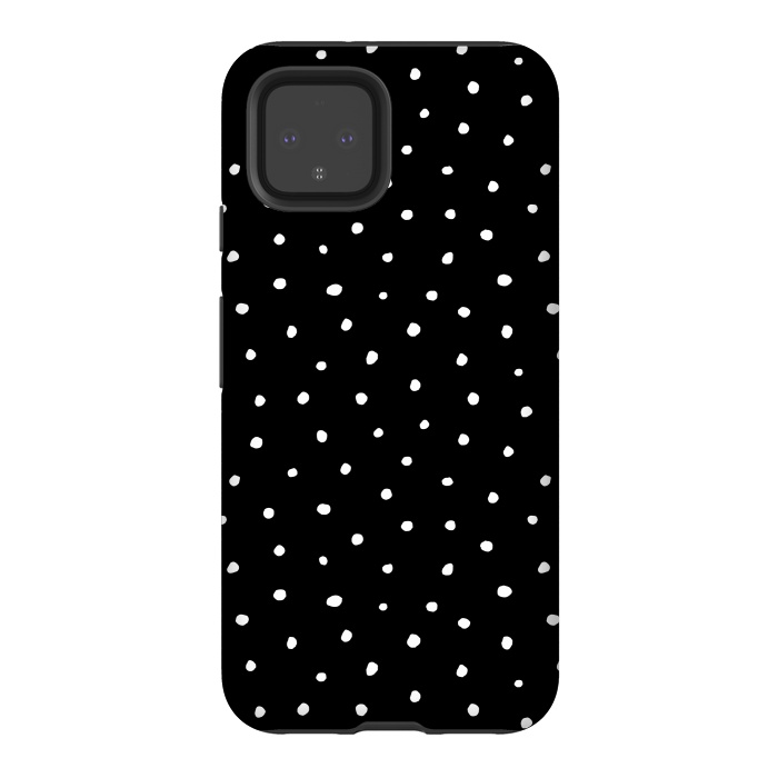 Pixel 4 StrongFit Hand drawn little white polka dots on black by DaDo ART