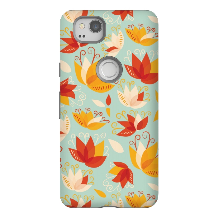 Pixel 2 StrongFit Whimsical Abstract Colorful Lily Floral Pattern by Boriana Giormova