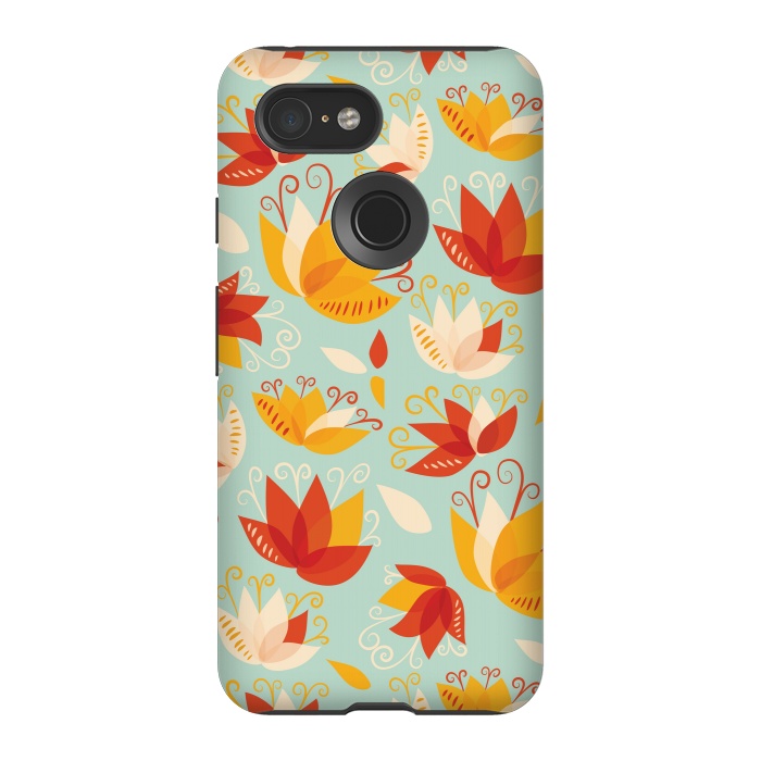Pixel 3 StrongFit Whimsical Abstract Colorful Lily Floral Pattern by Boriana Giormova