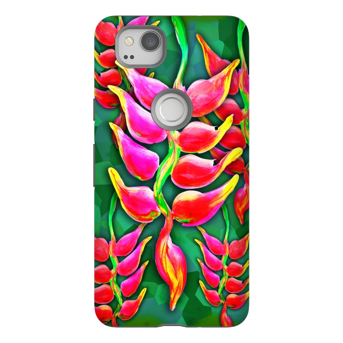 Pixel 2 StrongFit Exotic Flowers Heliconia Pendula Bright Red  by BluedarkArt