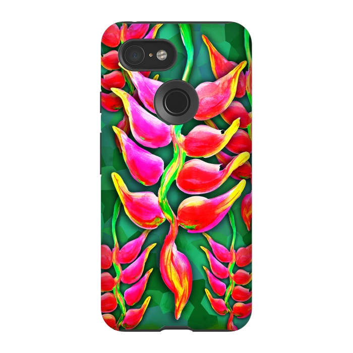 Pixel 3 StrongFit Exotic Flowers Heliconia Pendula Bright Red  by BluedarkArt