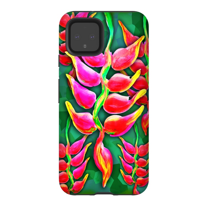 Pixel 4 StrongFit Exotic Flowers Heliconia Pendula Bright Red  by BluedarkArt