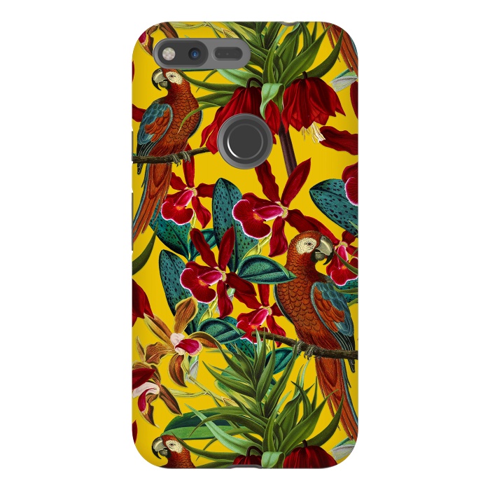 Pixel XL StrongFit Parrots in tropical flower jungle by  Utart