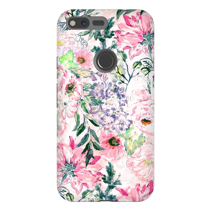 Pixel XL StrongFit Boho chic watercolor pink floral hand paint by InovArts