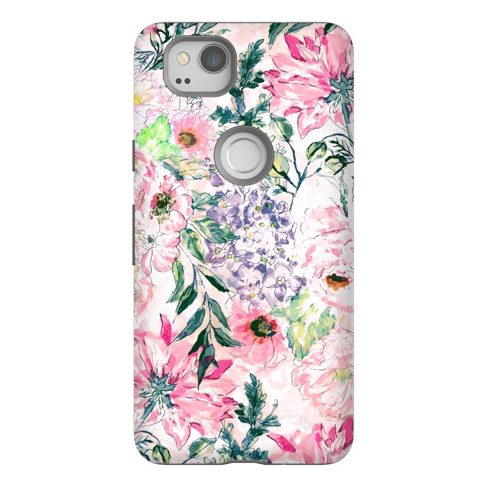 Pixel 2 StrongFit Boho chic watercolor pink floral hand paint by InovArts