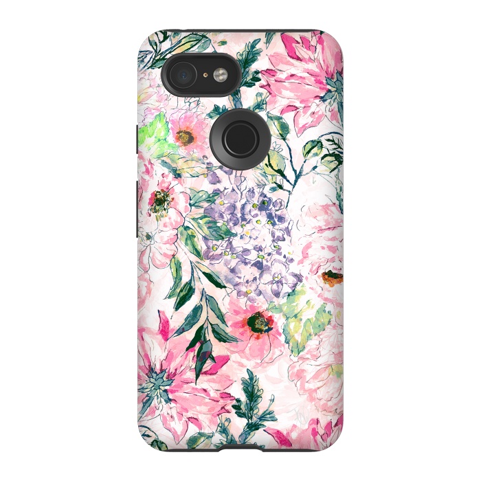 Pixel 3 StrongFit Boho chic watercolor pink floral hand paint by InovArts