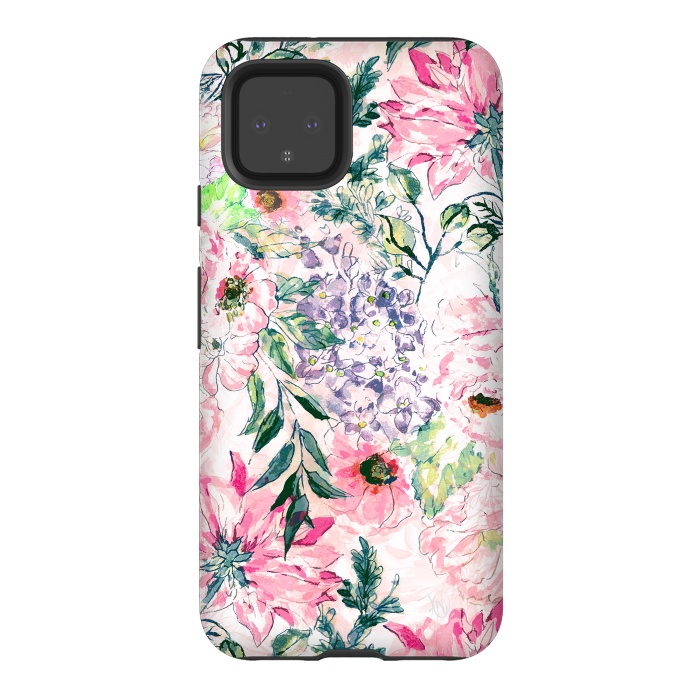 Pixel 4 StrongFit Boho chic watercolor pink floral hand paint by InovArts