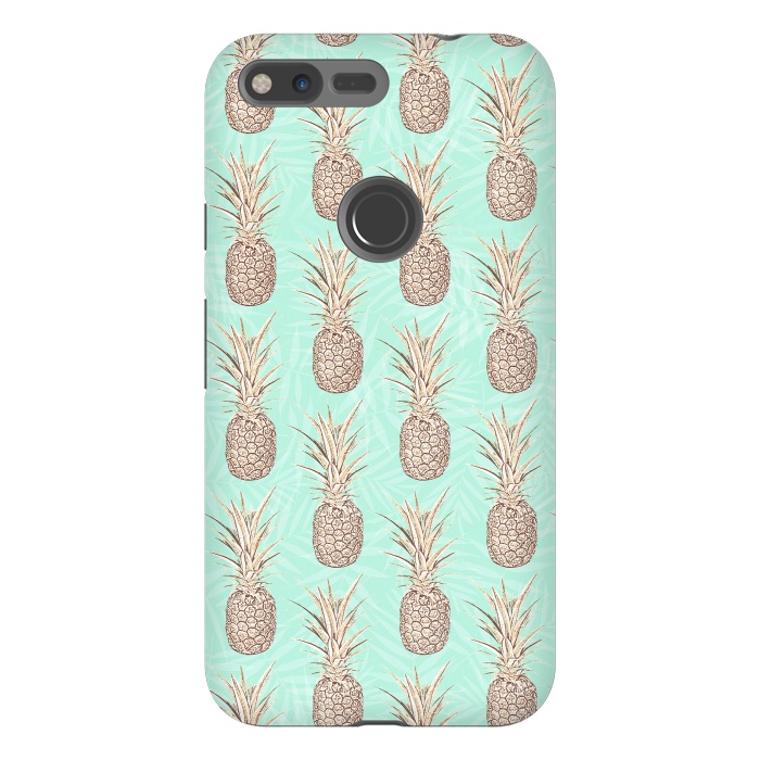 Pixel XL StrongFit Golden and mint pineapples pattern by InovArts
