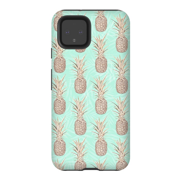 Pixel 4 StrongFit Golden and mint pineapples pattern by InovArts