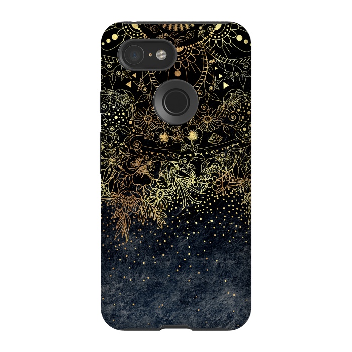 Pixel 3 StrongFit Stylish Gold floral mandala and confetti by InovArts