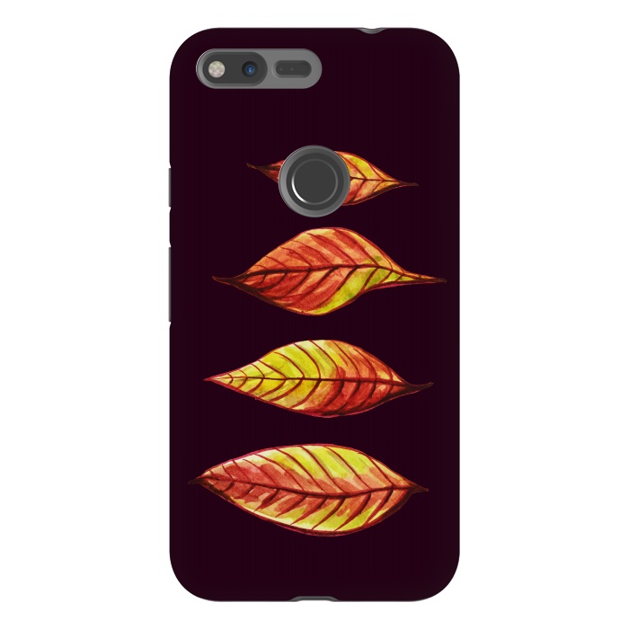 Pixel XL StrongFit Four Red Yellow Ink Watercolor Painted Autumn Leaves by Boriana Giormova
