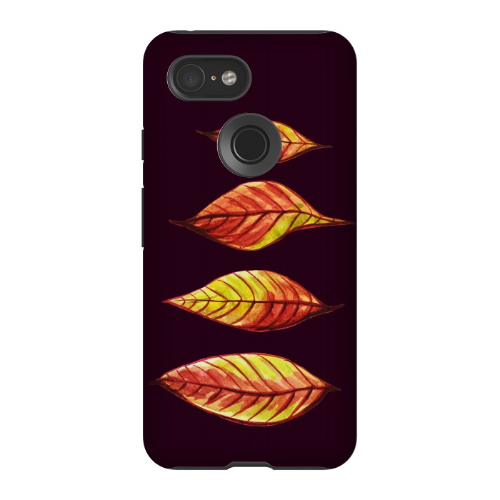 Pixel 3 StrongFit Four Red Yellow Ink Watercolor Painted Autumn Leaves by Boriana Giormova