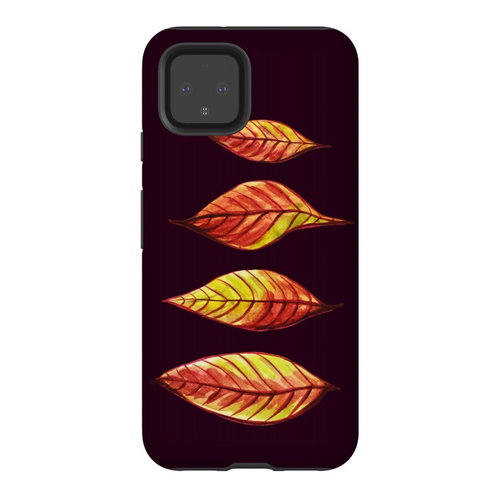 Pixel 4 StrongFit Four Red Yellow Ink Watercolor Painted Autumn Leaves by Boriana Giormova
