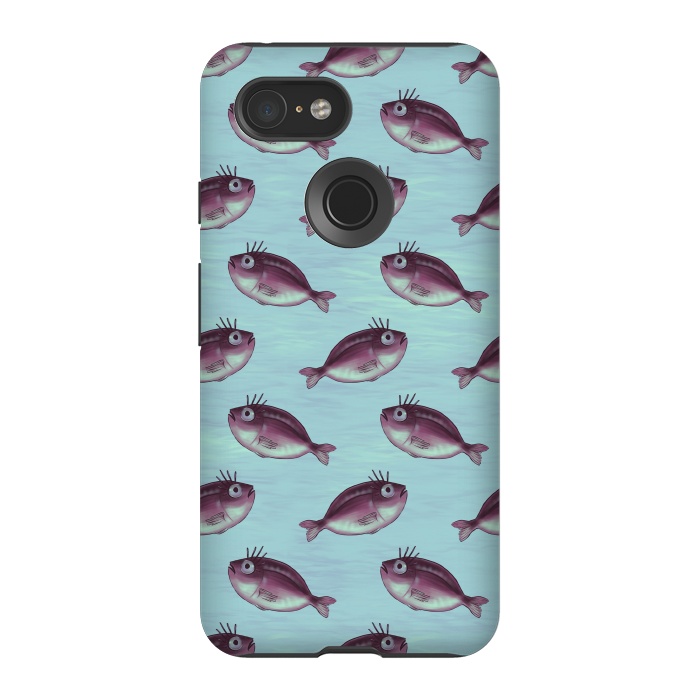 Pixel 3 StrongFit Funny Fish With Fancy Eyelashes Pattern by Boriana Giormova