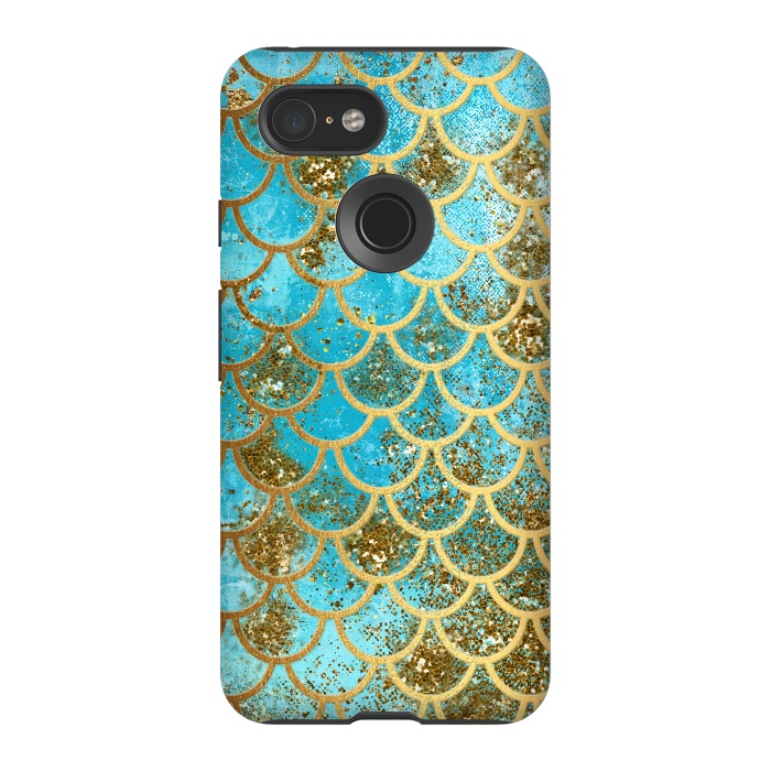 Pixel 3 StrongFit Blue, Glitter and Gold Mermaid Scales by  Utart