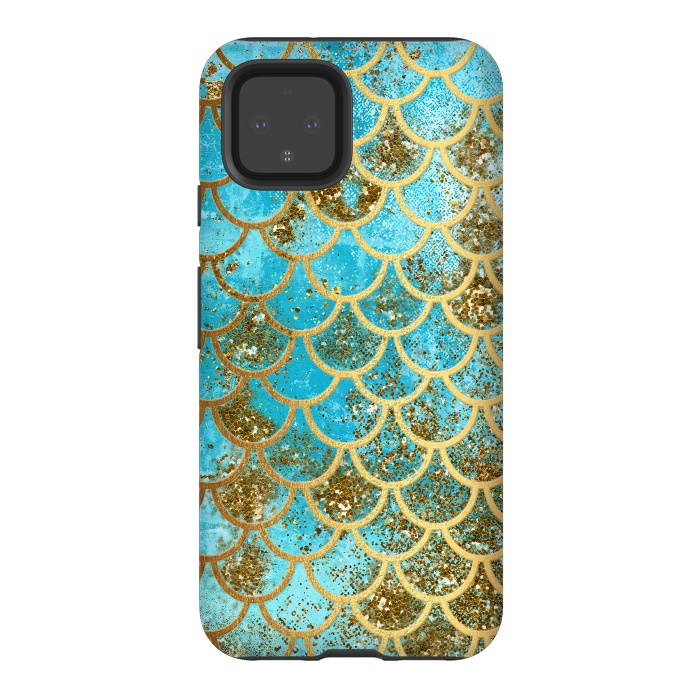 Pixel 4 StrongFit Blue, Glitter and Gold Mermaid Scales by  Utart