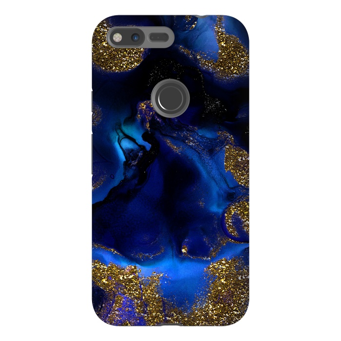 Pixel XL StrongFit Indigo Blue and Gold Glitter Marble by  Utart