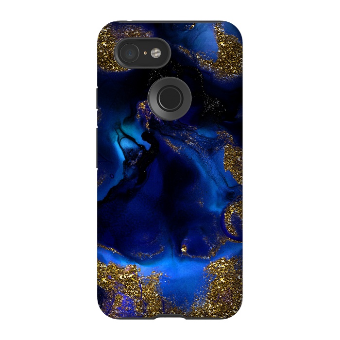 Pixel 3 StrongFit Indigo Blue and Gold Glitter Marble by  Utart