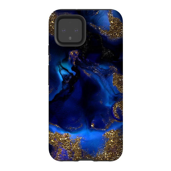 Pixel 4 StrongFit Indigo Blue and Gold Glitter Marble by  Utart