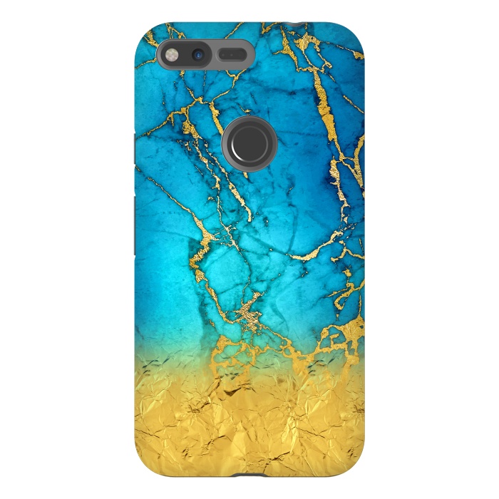 Pixel XL StrongFit Sea Blue and Sun Gold Marble and Glitter by  Utart